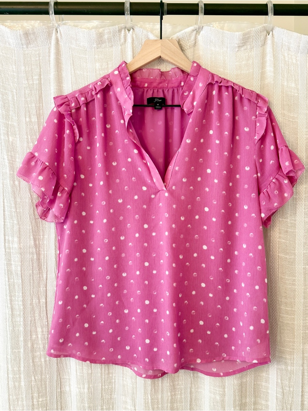 J. Crew Pink Clip Dot Short Sleeve Blouse